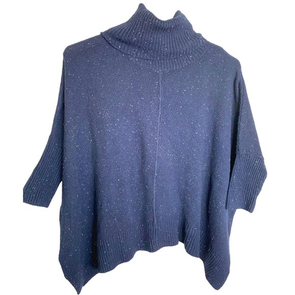 Loft Oversized Navy with White Flecks Coastal Knit Turtleneck Sweater Size S - Picture 1 of 11